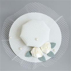 Elegant Charming White Flower and Bead Net Hair Clip Hat J17271