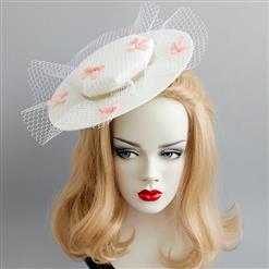 Elegant Charming White Little Bowknot Net Hair Clip Hat J17321