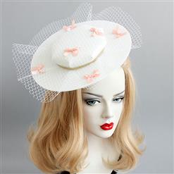 Elegant Charming White Little Bowknot Net Hair Clip Hat J17321