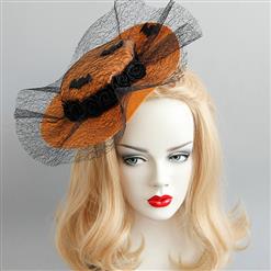 Elegant Charming Brown Flower and Bat Net Hair Clip Hat J17322