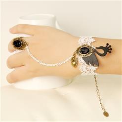 Gothic Style White Lace Wristband Swan Embellishment Bracelet with Ring J17680