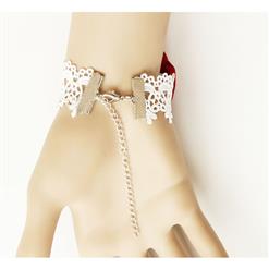 2PCS Elegant Gothic Style White Lace Wristband Red Rose Embellishment Bracelet with Ring J17755