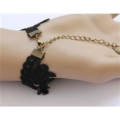 2PCS Black Gothic Lace Wristband Retro Metal Embellishment Bracelet with Rose Ring J17756