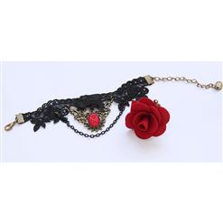 2PCS Black Gothic Lace Wristband Retro Metal Embellishment Bracelet with Rose Ring J17756