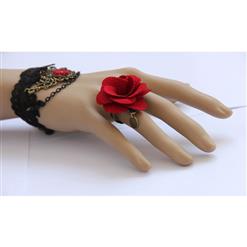 2PCS Black Gothic Lace Wristband Retro Metal Embellishment Bracelet with Rose Ring J17756