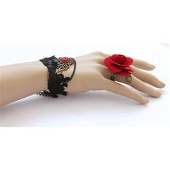2PCS Black Gothic Lace Wristband Retro Metal Embellishment Bracelet with Rose Ring J17756