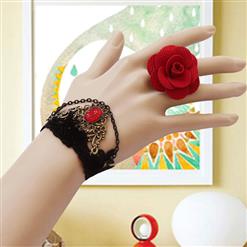 2PCS Black Gothic Lace Wristband Retro Metal Embellishment Bracelet with Rose Ring J17756