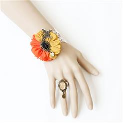 Retro Lace Floral Wristband Victorian Style Jewlery Bracelet with Ring J17757