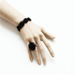 Gothic Black Rose Wristband Victorian Bracelet with Ring J17760