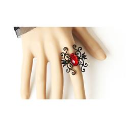 Gothic Black Lace Wristband Red Rose Bracelet with Ring J17765