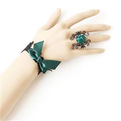 Vintage Black Lace Wristband Bow Bracelet with Ring J17766