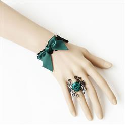 Vintage Black Lace Wristband Bow Bracelet with Ring J17766