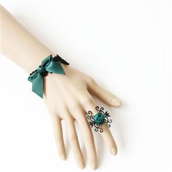 Vintage Bracelet, Gothic Bracelet, Lace Bracelet, Cheap Wristband, Victorian Bracelet, Gothic Bow Bracelet, Vintage Black Lace Wristband, Bracelet with Ring, #J17766