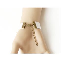 Vintage Style White Wristband Elegant Bow Bracelet with Ring J17767