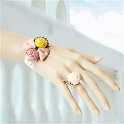 Vintage Style White Wristband Elegant Bow Bracelet with Ring J17767