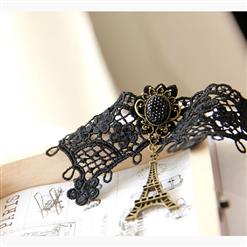 Retro Black Gothic Lace Wristband Iron Tower Embellishment Bracelet J17771