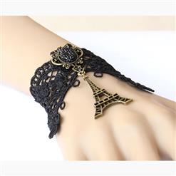 Retro Black Gothic Lace Wristband Iron Tower Embellishment Bracelet J17771