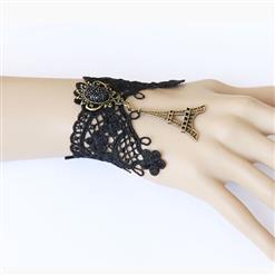 Retro Black Gothic Lace Wristband Iron Tower Embellishment Bracelet J17771