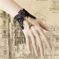 Retro Black Gothic Lace Wristband Iron Tower Embellishment Bracelet J17771