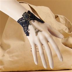Retro Black Gothic Lace Wristband Iron Tower Embellishment Bracelet J17771