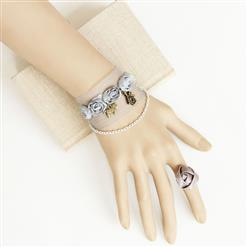 Vintage Bracelet, Gothic Bracelet, Lace Bracelet, Cheap Wristband, Victorian Bracelet, Gothic Bow Bracelet, Vintage Rose Wristband, Bracelet with Ring, #J17773