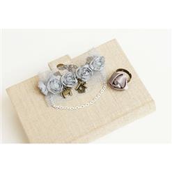 Vintage Style Wristband Elegant Roses Bracelet with Ring J17773