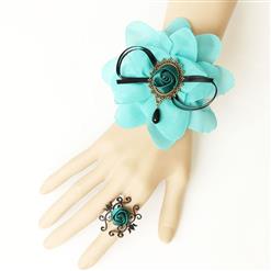 Retro Floral Wristband Victorian Style Rose Embellishment Bracelet with Ring J17775
