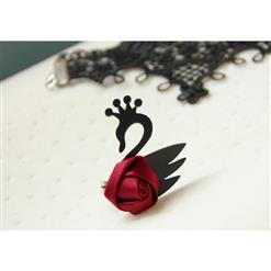 Gothic Black Floral Lace Bracelet with Black Swan Embellishment Ring J17776