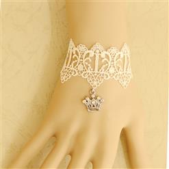 Gothic Style White Lace Wristband Imperial Crown Embellishment Bracelet J17777