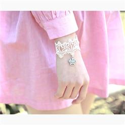 Gothic Style White Lace Wristband Imperial Crown Embellishment Bracelet J17777