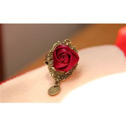 Retro White Lace Wristband Victorian Red Rose Embellishment Bracelet with Ring J17779