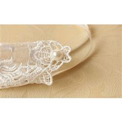 Vintage White Lace Long Wristband Victorian Bead Embellishment Bracelet with Ring J17784