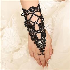 Gothic Black Lace Long Wristband Victorian Flower Embellishment Bracelet J17785