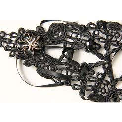 Gothic Black Lace Long Wristband Victorian Flower Embellishment Bracelet J17785