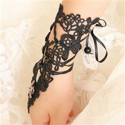 Gothic Black Lace Long Wristband Victorian Flower Embellishment Bracelet J17785