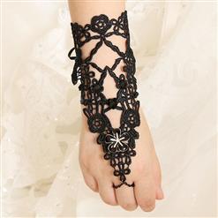 Gothic Black Lace Long Wristband Victorian Flower Embellishment Bracelet J17785