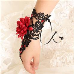 Gothic Black Lace Long Wristband Victorian Flower Embellishment Bracelet J17786