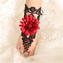 Gothic Black Lace Long Wristband Victorian Flower Embellishment Bracelet J17786