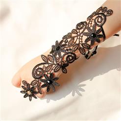 Gothic Black Floral Lace Long Wristband Victorian Flower Embellishment Bracelet J17789