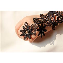 Gothic Black Floral Lace Long Wristband Victorian Flower Embellishment Bracelet J17789