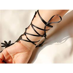 Gothic Black Floral Lace Long Wristband Victorian Flower Embellishment Bracelet J17789