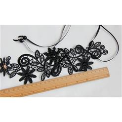 Gothic Black Floral Lace Long Wristband Victorian Flower Embellishment Bracelet J17789