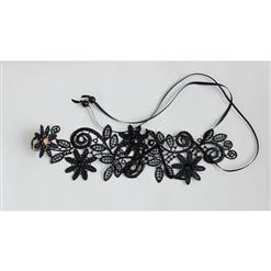 Gothic Black Floral Lace Long Wristband Victorian Flower Embellishment Bracelet J17789