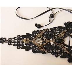 Gothic Black Floral Lace Long Wristband Victorian Flower Embellishment Bracelet J17790