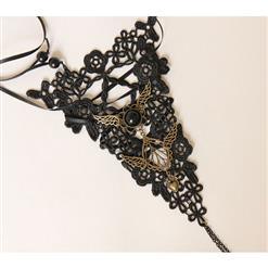 Gothic Black Floral Lace Long Wristband Victorian Flower Embellishment Bracelet J17790