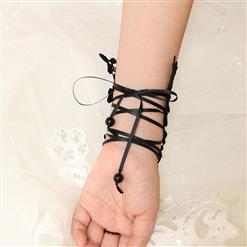 Gothic Black Floral Lace Long Wristband Victorian Flower Embellishment Bracelet J17790