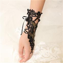 Gothic Black Floral Lace Long Wristband Victorian Flower Embellishment Bracelet J17790