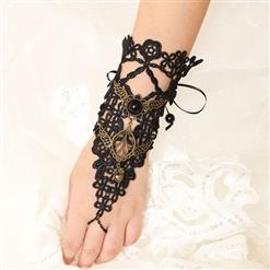 Gothic Black Floral Lace Long Wristband Victorian Flower Embellishment Bracelet J17790