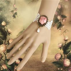 Retro White Gothic Lace Wristband Floral Embellishment Bracelet J17792