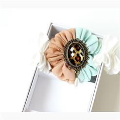 Vintage Style White Wristband Floral Embellishment Bracelet J17793